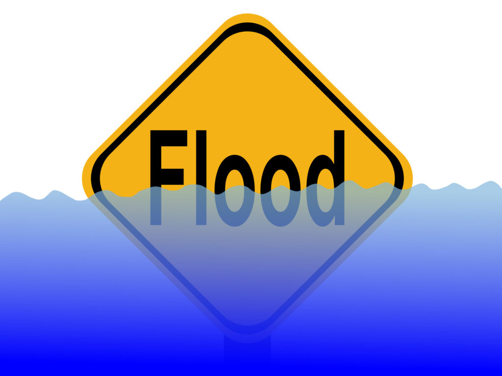 American flood sign with rising water level illustration