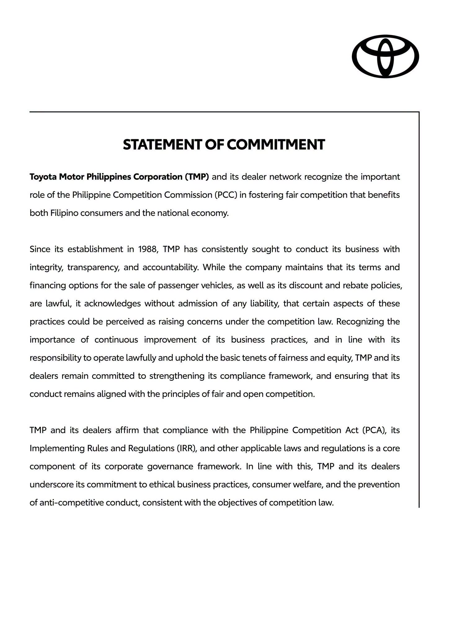 Statement of Commitment